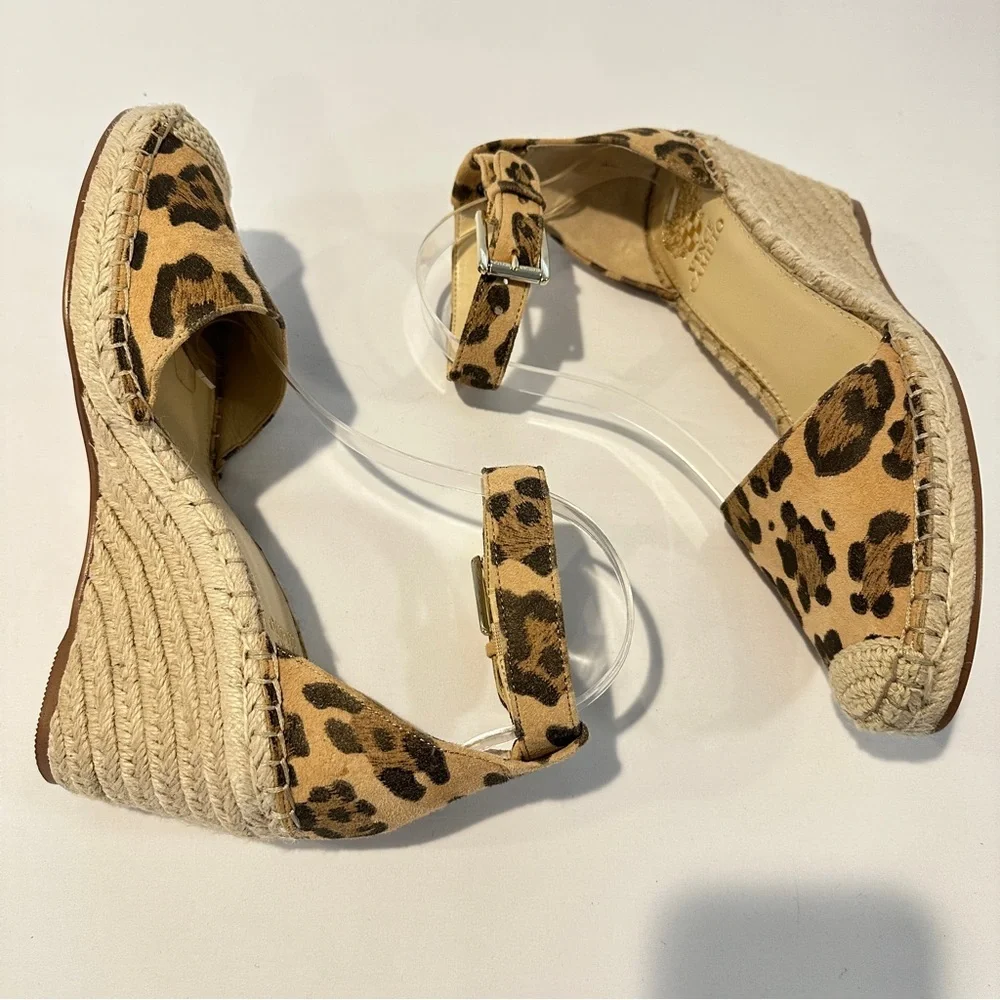 NEW‎ Vince Camuto Leopard Print Wedge Espadrilles Leather 8.5